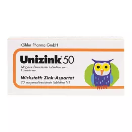 UNIZINK 50 mideye dayanıklı tablet, 20 adet