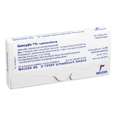 GENCYDO %1 enjeksiyon solüsyonu, 8 adet GENCYDO %1 enjeksiyon solüsyonu, 8 adet