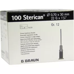 STERICAN Luer-Lok Kanüller 0,70x30 mm boyut 12 siyah, 100 adet
