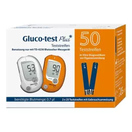 GLUCO TEST Artı kan şekeri test şeritleri, 50 adet