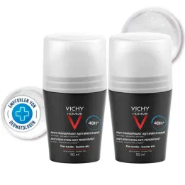 Vichy Homme Deodorant Roll on hassas ciltler için 48 saat Dp (2x50 ml)