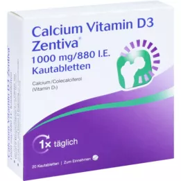 CALCIUM VITAMIN D3 Zentiva 1000 mg/880 I.U. çiğneme tabletleri, 20 adet