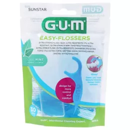 GUM Easy-Flossers ağdalı diş ipi çubukları + seyahat çantası, 30 adet