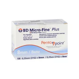 BD MICRO-FINE+ 8 adet kalem iğnesi 0,25x8 mm, 100 adet