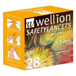 WELLION Safetylancets 28 G güvenlikli tek kullanımlık lansetler, 100 adet