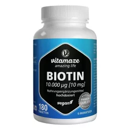 BIOTIN 10 mg yüksek doz vegan tabletler, 180 adet