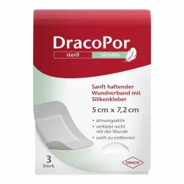 Dracopor sensitive 5x7,2 cm steril silikon yapışkanlı, 3 adet