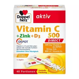 DOPPELHERZ C Vitamini 500+Çinko+D3 Deposu DIRECT Pel., 40 adet