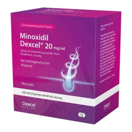 Minoxidil Dexcel 20 mg/ml sprey, saç derisinde kullanım için, 3x60 ml